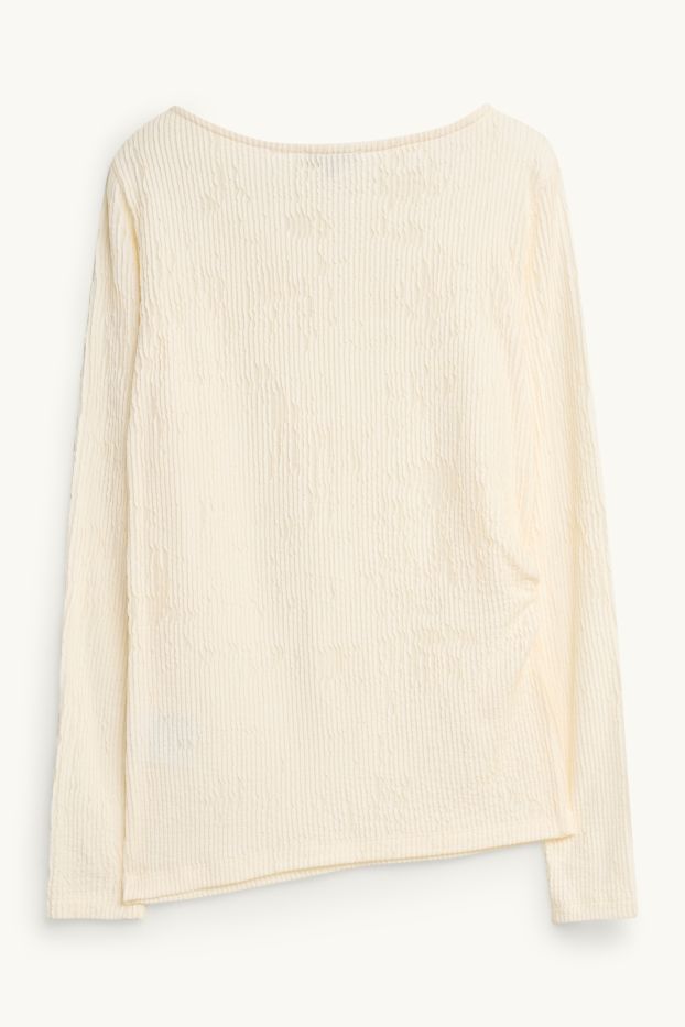 Femmes - Haut à manches longues - slim fit - finition côtelée - crème