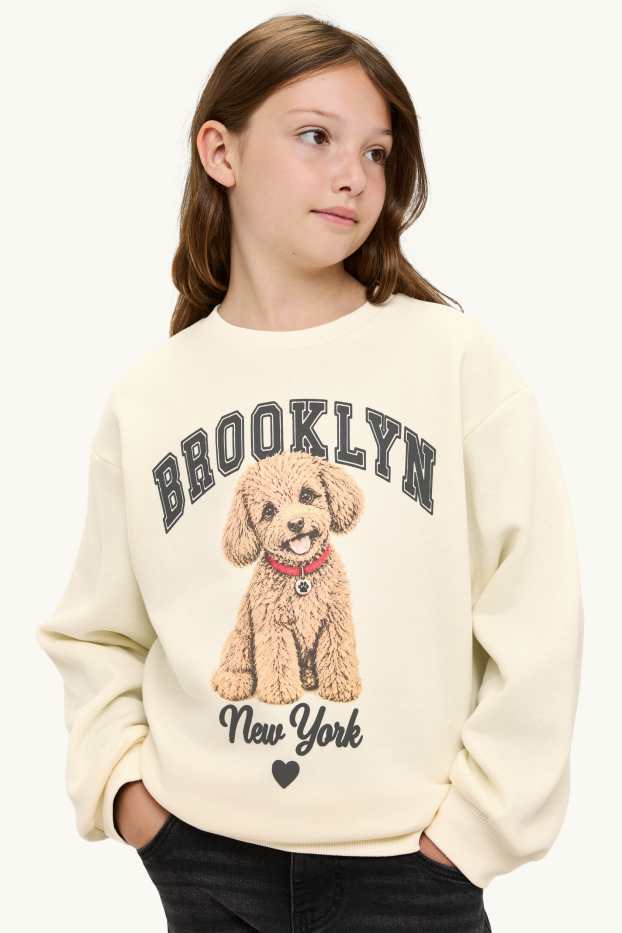 Niñas - Perrito - sudadera - blanco roto