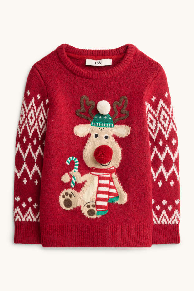Enfants garçons - Renne - pull de Noël - rouge / blanc
