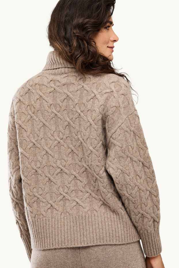 Femmes - Pull à col roulé en cachemire mélangé - laine mélangée - beige