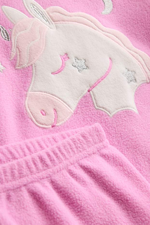Bambine - Unicorni - pigiama in pile - 2 pezzi - effetto brillante - fucsia