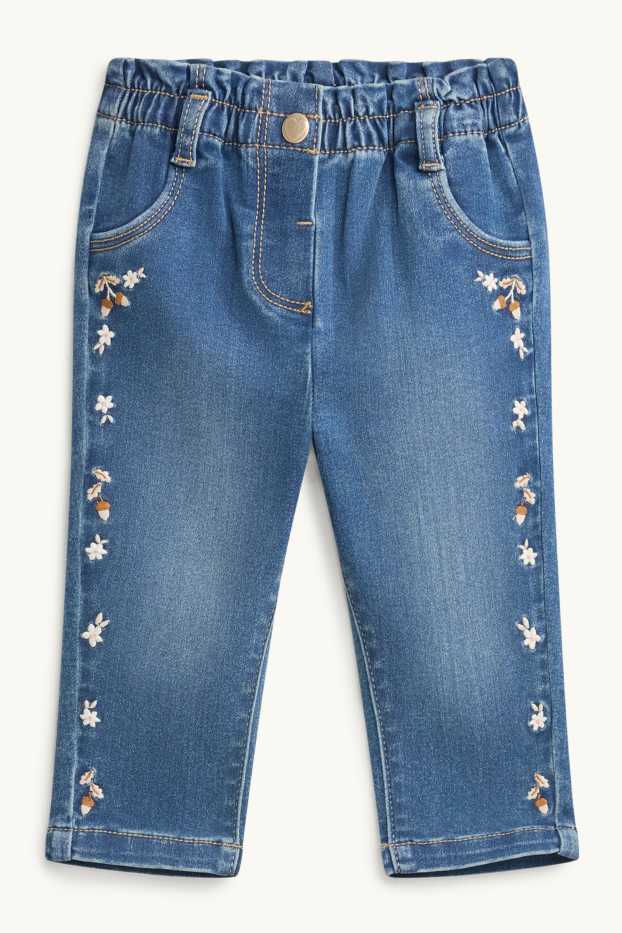 Baby Mädchen - Blümchen und Eichel - Baby-Jeans - jeansblau