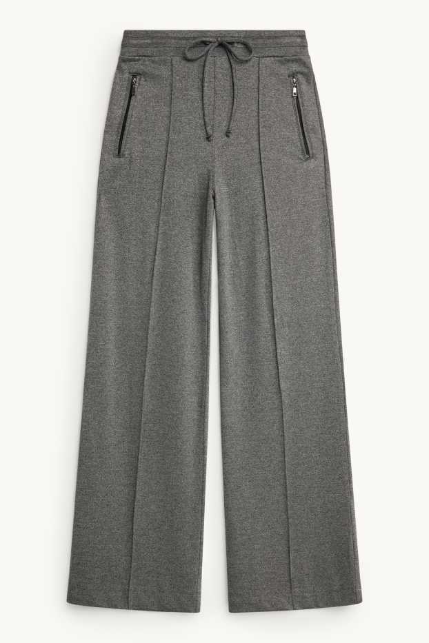 Dames - Jersey broek - mid waist - wide leg - grijs
