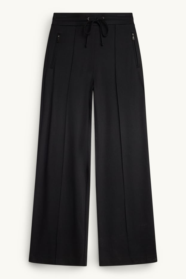 Dona - Pantalons de punt - mid waist - wide leg - negre