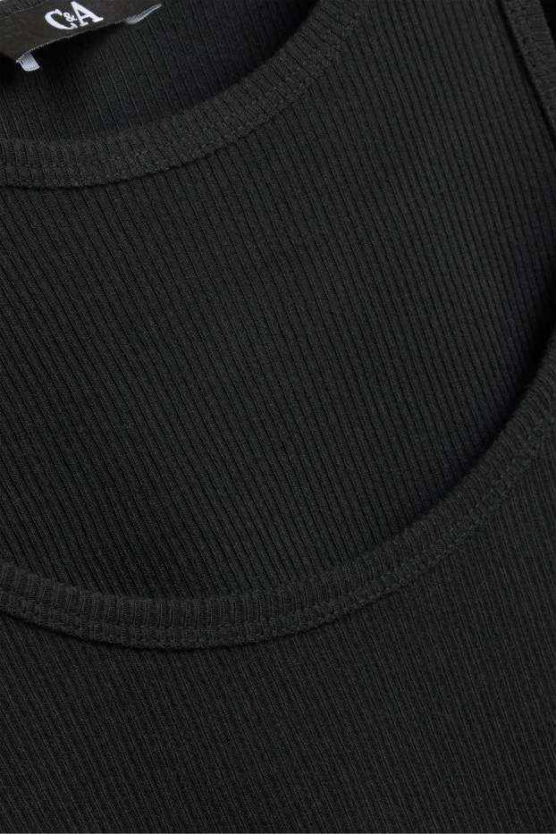 Dames - Longsleeve - regular fit - ribstof - 2-in-1-look - zwart