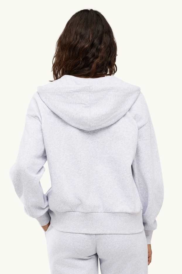 Damen - Sweatjacke mit Kapuze - hellgrau-melange
