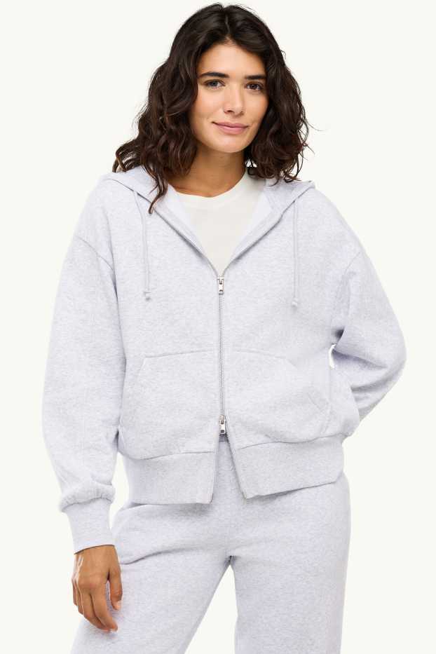 Damen - Sweatjacke mit Kapuze - hellgrau-melange