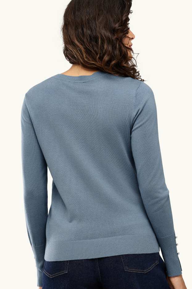 Dames - Fijn gebreide trui - blauw