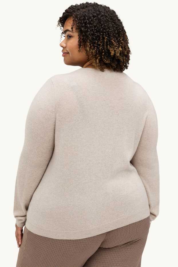 Damen - Kaschmir-Strickjacke - hellbeige