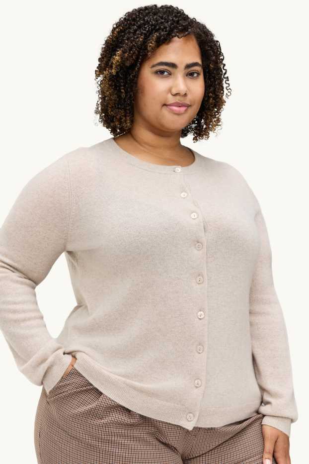Damen - Kaschmir-Strickjacke - hellbeige