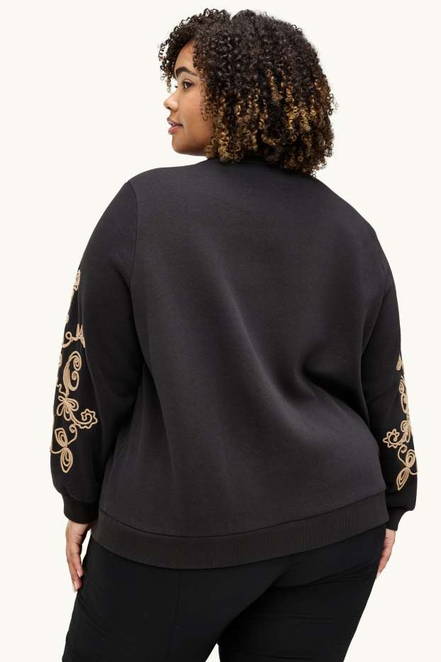 Damen - Sweatshirt - bestickt - schwarz