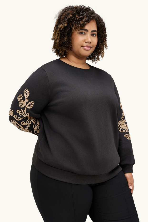 Damen - Sweatshirt - bestickt - schwarz