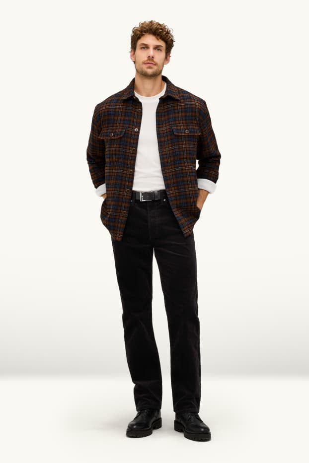 Hommes - Pantalon en velours côtelé - Straight fit - noir