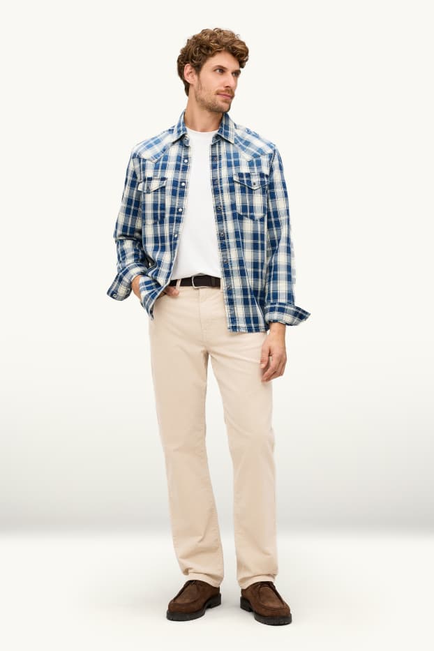 Bărbați - Pantaloni din catifea reiată - straight fit - bej deschis