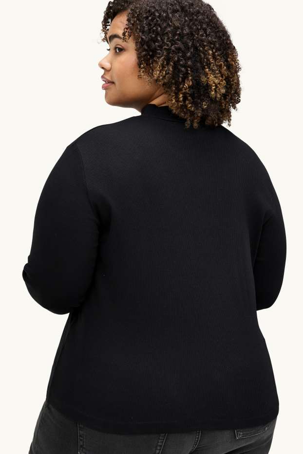 Femei - Tricou cu mânecă lungă - reiat - negru