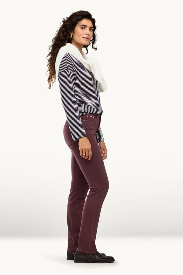 Women - Straight jeans - mid-rise waist - LYCRA ® - bordeaux