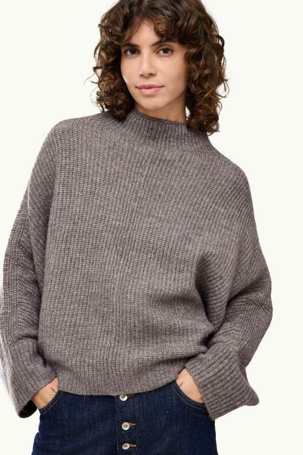 Damen - Strickpullover - gerippt - taupe