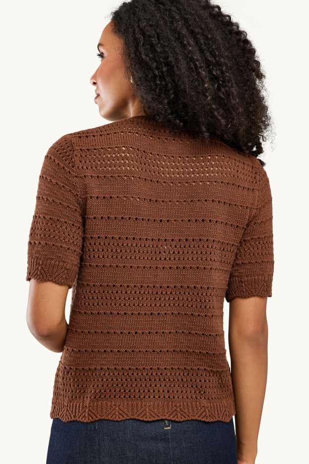 Femei - Cardigan tricotat - structurat - maro