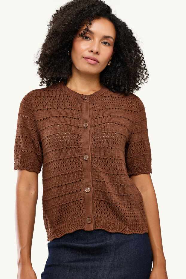 Femei - Cardigan tricotat - structurat - maro