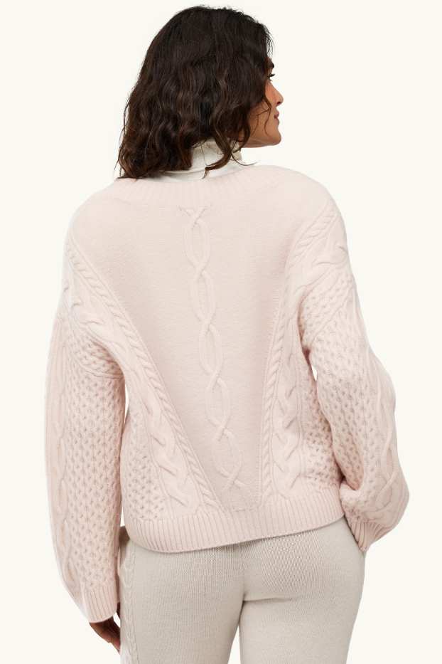 Femmes - Pull avec encolure V contenant du cachemire - laine mélangée - rose tendre