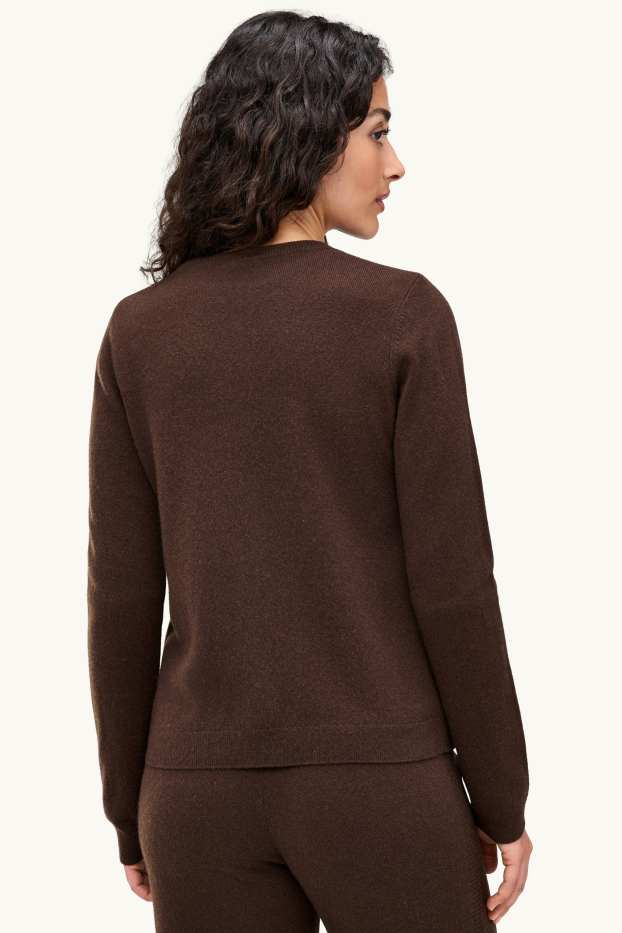 Dames - Gebreid vest van kasjmier - donkerbruin