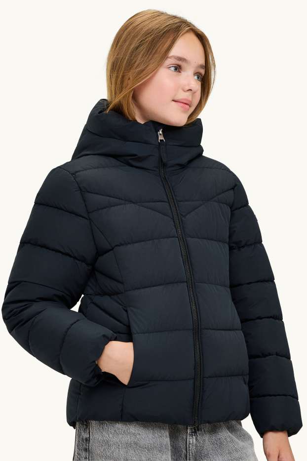 Niñas - Chaqueta acolchada con capucha - hidrófuga - negro