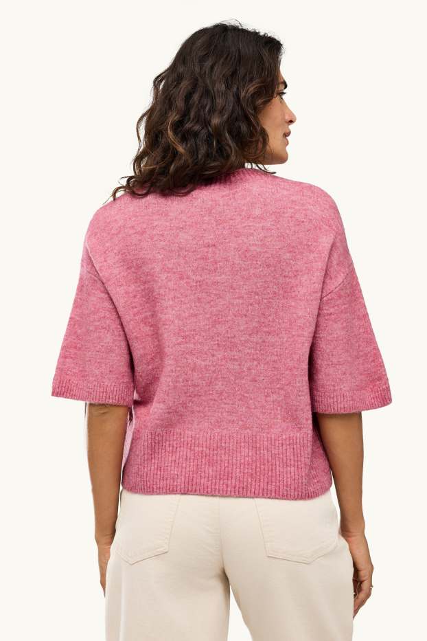 Dames - Gebreide trui - korte mouw - roze