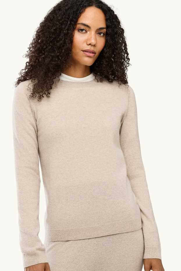Femmes - Pull en cachemire - beige chiné