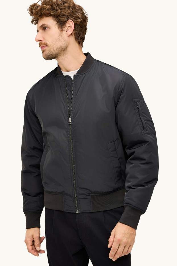 Herren - Bomberjacke - gefüttert - schwarz