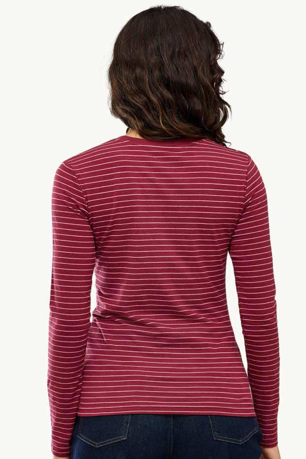Dámské - Tričko s dlouhým rukávem - slim fit - pruhované - bordeaux