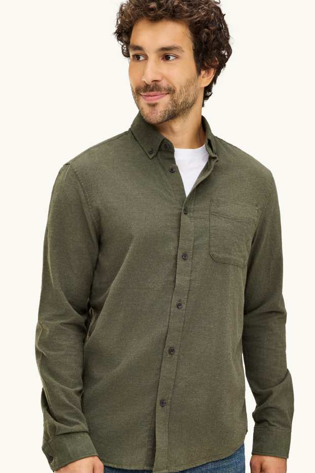 Pánské - Košile - regular fit - button-down - tmavozelená