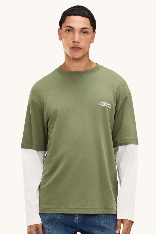 Heren - T-shirt - relaxed fit - groen / crème wit