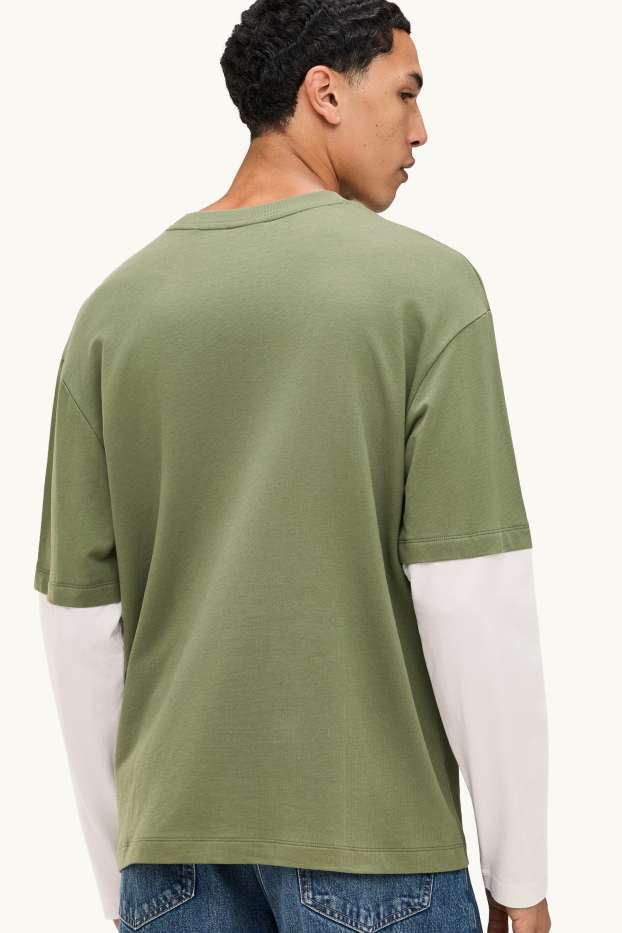 Heren - T-shirt - relaxed fit - groen / crème wit