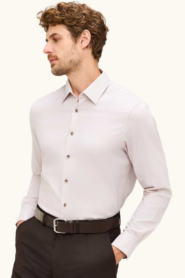 Hommes - Chemise de bureau - regular fit - col kent - sans repassage - beige