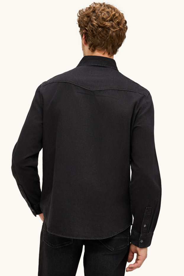 Hommes - Chemise en jean - regular fit - col kent - noir