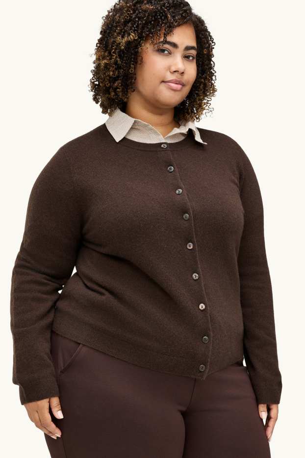 Damen - Kaschmir-Strickjacke - dunkelbraun