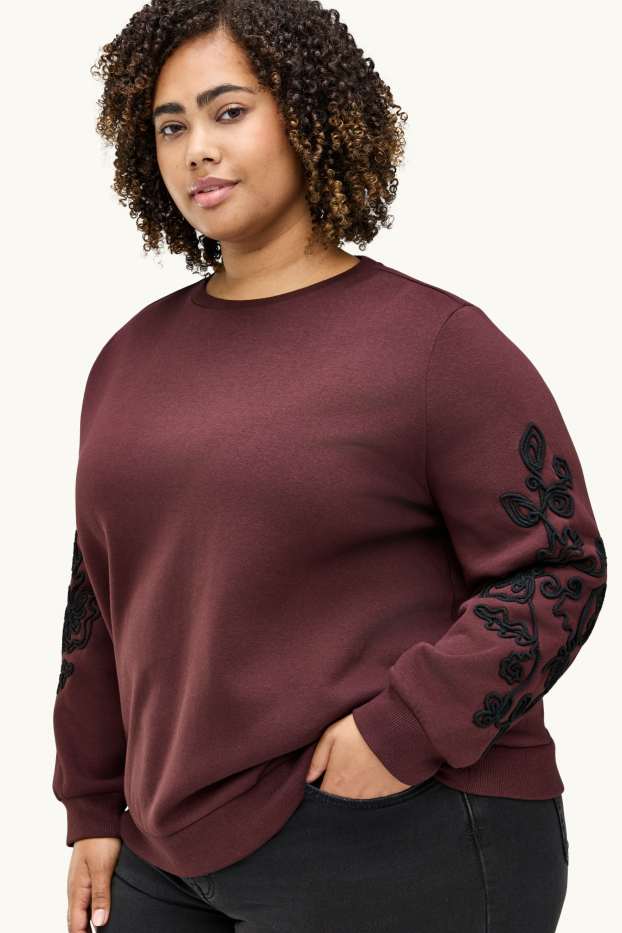 Damen - Sweatshirt - bestickt - braun