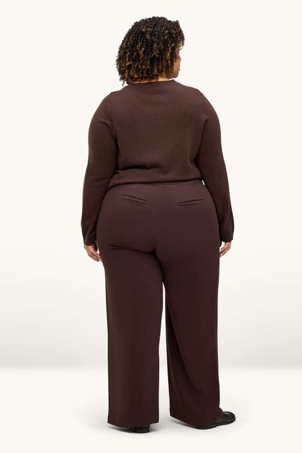Femmes - Pantalon en toile - high waist - wide leg - marron foncé