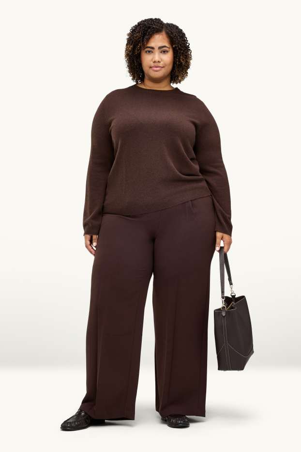 Femmes - Pantalon en toile - high waist - wide leg - marron foncé