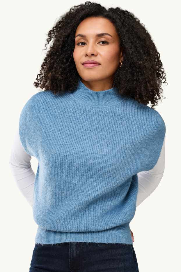 Damen - Pullunder - gerippt - hellblau