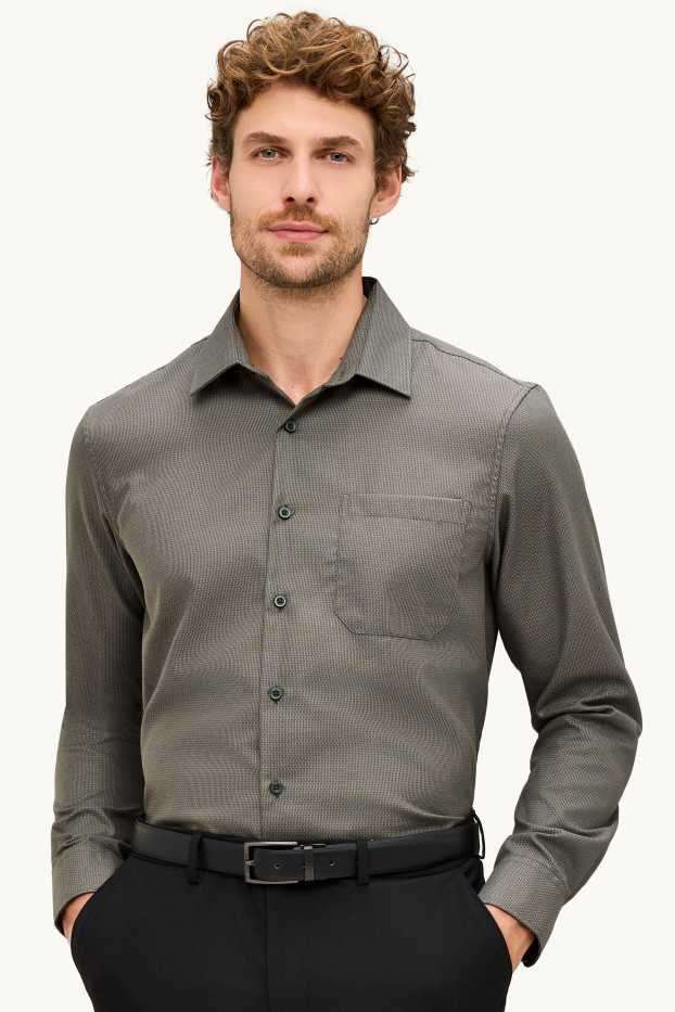 Hommes - Chemise de bureau - regular fit - col kent - sans repassage - texturée - vert