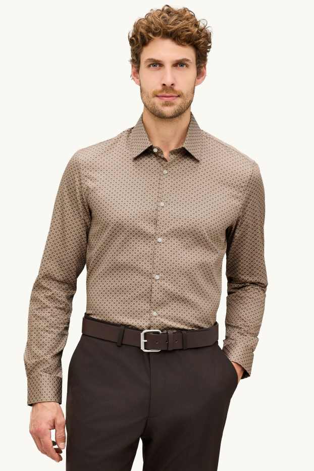 Hommes - Chemise - regular fit - col kent - à motif - taupe