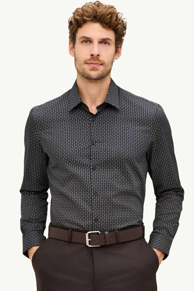 Hommes - Chemise - regular fit - col kent - à motif - bleu foncé