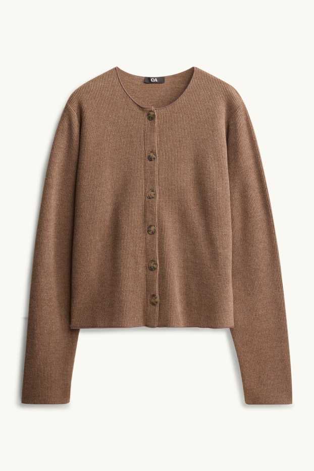 Donna - Cardigan - a coste - marrone