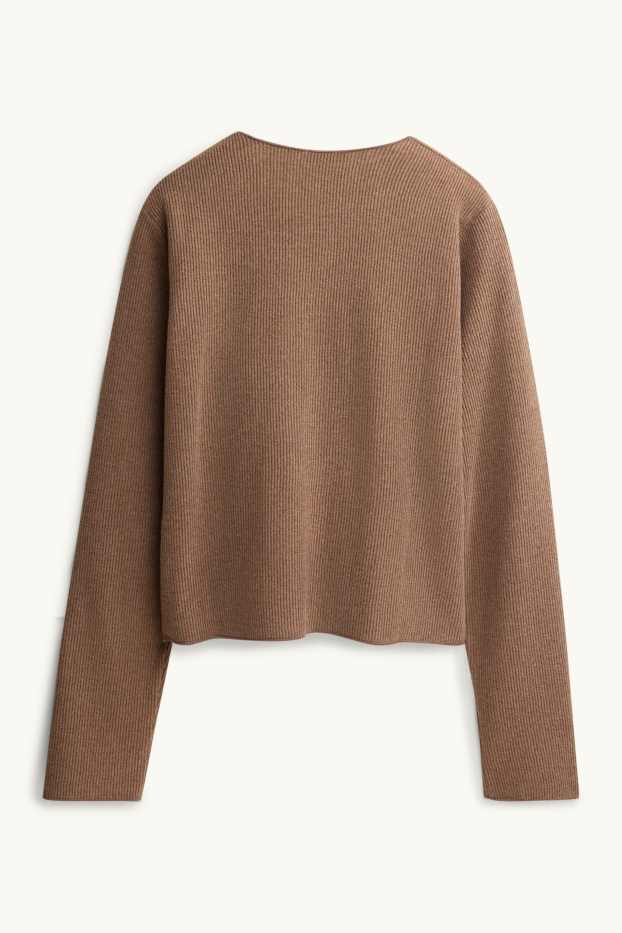 Donna - Cardigan - a coste - marrone