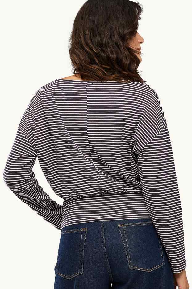 Femmes - Haut à manches longues - slim fit - à rayures - bleu foncé / blanc