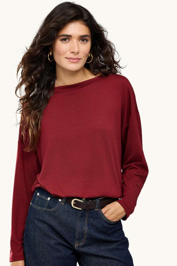 Donna - Maglia a maniche lunghe - slim fit - rosso