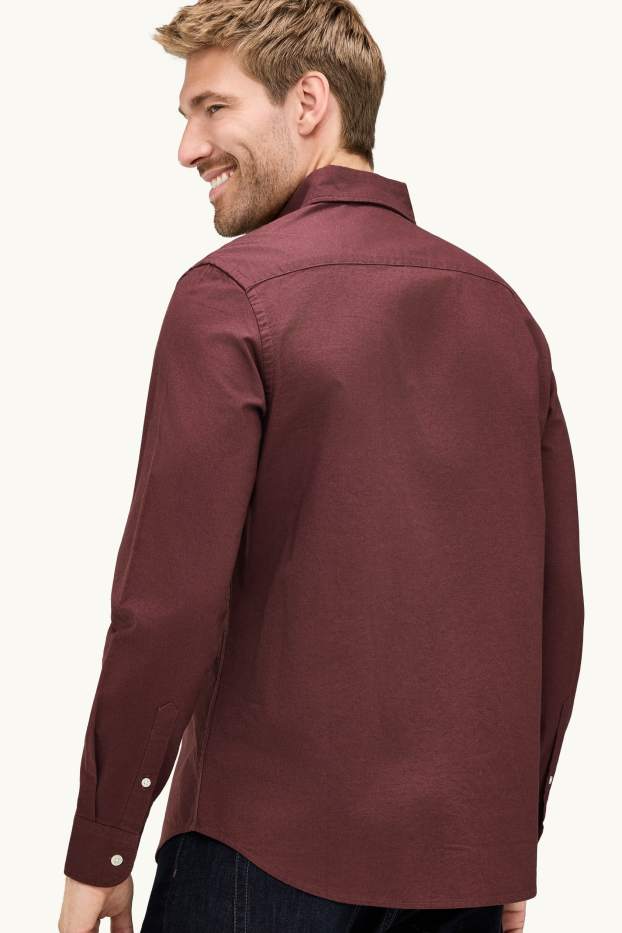 Hommes - Chemise - regular fit - col button-down - bordeaux