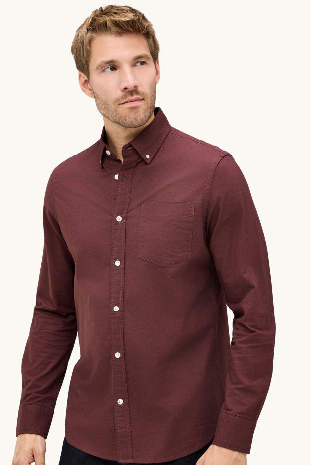 Hommes - Chemise - regular fit - col button-down - bordeaux