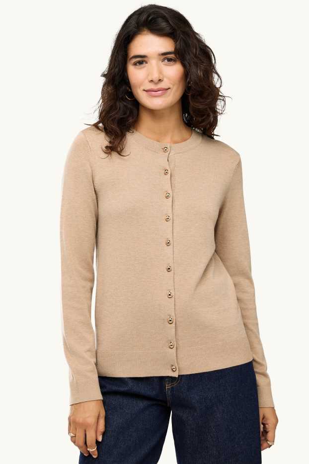 Femei - Cardigan tricotat - maro deschis